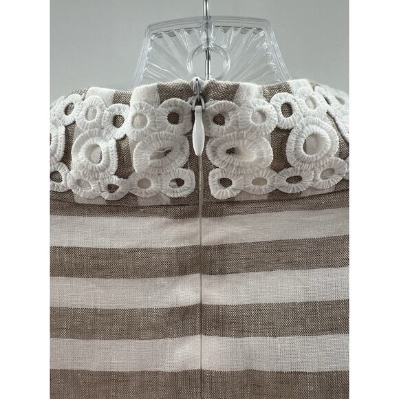 Eliza J Sleeveless Shift Dress Linen Blend Beige White Stripe Lined 14 Cruise - Picture 8 of 9